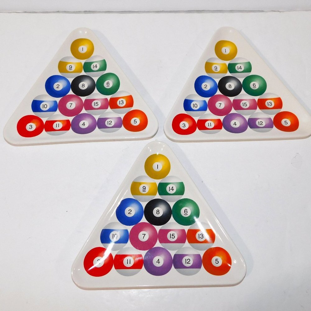 Set of 3 Pool Ball Triangle Rack Em Up Side appetizer snack Plates Luminarc